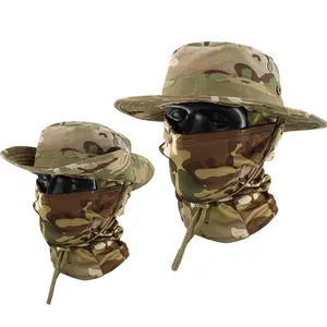 Men's Camouflage Tactical Boonie Hat Set - Multifunctional, Breathable Round Brim Sun Protection Hat for Outdoor Fishing Sports