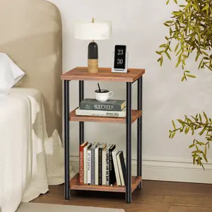 3-Tier End Table, Side Table with Adjustable Feet, Small Nightstand Space-Saving for Bedroom Living Room Office