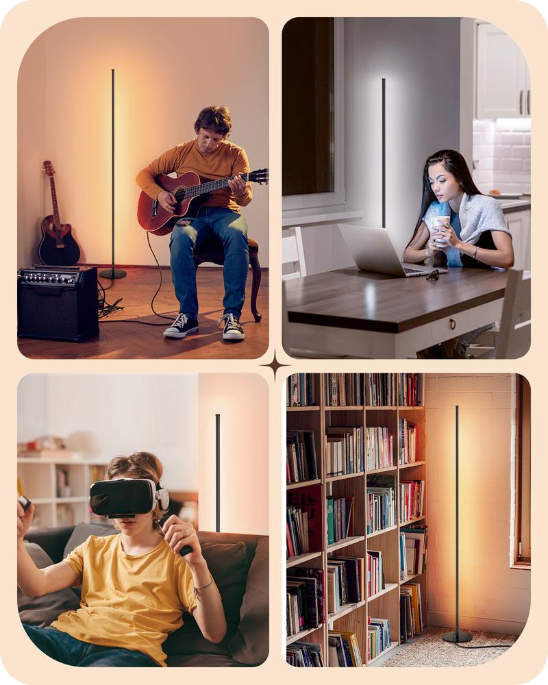 EDISHINE Corner Floor Lamp Minimalist Dimmable Lighting with Remote Standing LED 57.5 Inches Tall for Living Room Bedroom Home Office 7 Color Temperature 2700-6000K  HLFL02P Eye-Caring Cozy Light RF-433 Remote Control