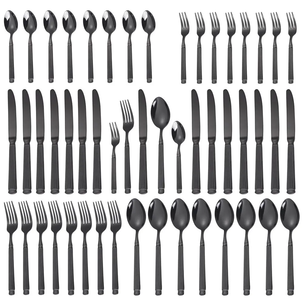 【2026 Upgrade】40-Piece Black Stainless Steel Silverware Set for 8, Mirror-Polished Flatware Set with Dinner Forks, Spoons & Knives, Heavy-Duty Dishwasher Safe Cutlery Set for Home, Restaurant, Parties & Daily Dining