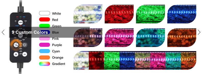 hygger Submersible LED Aquarium Light,  24/7 Mode Fish Tank Light with 5 Rows Beads, with Timer 9 Colors and Adjustable Brightness, Full Spectrum IP68 Waterproof Light for Fish Tank 8-54in