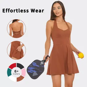 SHAFITS Women's Backless Criss Cross Tennis Dress with Shorts & Tie Front | Easy Peezy Active Dress with Pockets | Spring Sporty Outfit for Yoga, Workout & Running