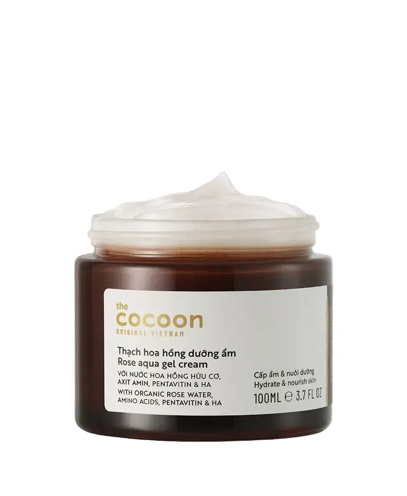 COCOON Rose Aqua Gel Cream, Lightweight Vegan Face Moisturizer for Deep Hydration with Organic Rose Water & Hyaluronic Acid, Moisturizers, Smooth, Plump Skin, Alcohol-Free, Smooth Skin Routine, Face & Neck, Moisture, Radiant Skin