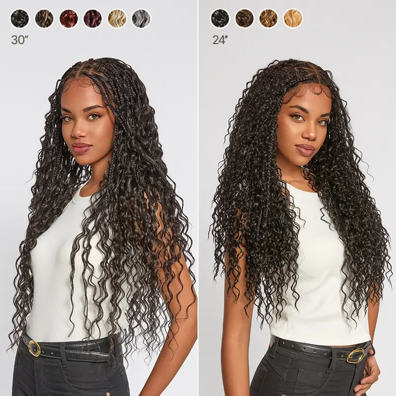 Frodio Veralux™ Fiber Full Lace Boho Braids Synthetic Box Braid Wig – Grid-Part Top with Mixed Boho Curls #summervibes