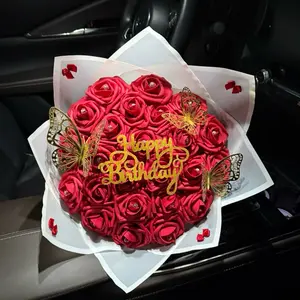 Eternal Ruby Radiance Happy Birthday Bouquet with butterflies Ramo - Customizable sign- Birthday - Graduation - Anniversary