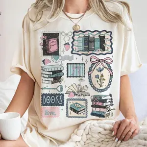 Comfort Colors Retro Bookish Love Collage Vintage T-shirt Vintage Book Love Librarian Scrapbook Grandma Core Cottagecore Book  Antique Reading