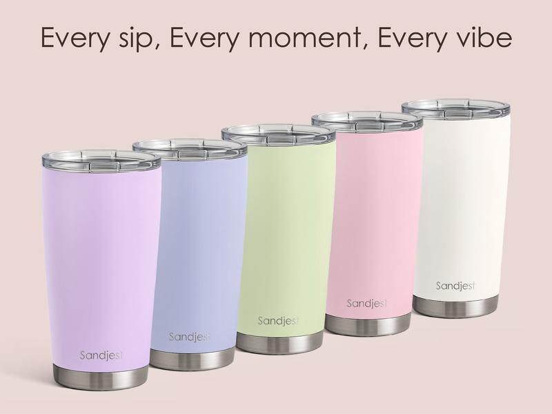 Sandjest 20oz Stainless Steel Coffee Tumbler with Lid, Insulated Vacuum Flask Travel Mug, Aesthetic Gift for Friends Women Girls Teens Valentine’s Day