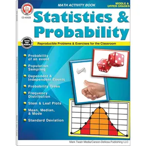 Mark Twain Media Statistics & Probability Math Workbook, Grades 5-12 Math Practice With Probabilities, Standard Deviation, Mean, Median, and Mode, STEM and Leaf Plots (80 pgs) Workbook Edition