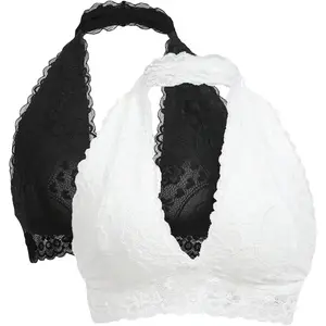 Women's 2 Piece Halter Lace Bralette Bra Womenswear Bridal Black And White Brallete