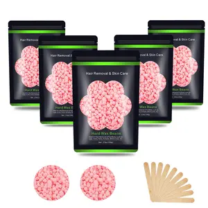 Hard Wax Beans 17.5Oz, Hair Removal Body European Brazilian Pearl Waxing Beads For Women Men Include 10 Waxing Spatulas For Bikini, Eyebrow, Face, Armpit 5 Packs