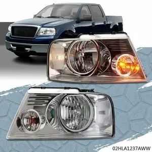 CROSSDESIGN Fit For 2004-2008 Ford F-150 F150 Chrome Housing Clear Side Headlights Headlamps