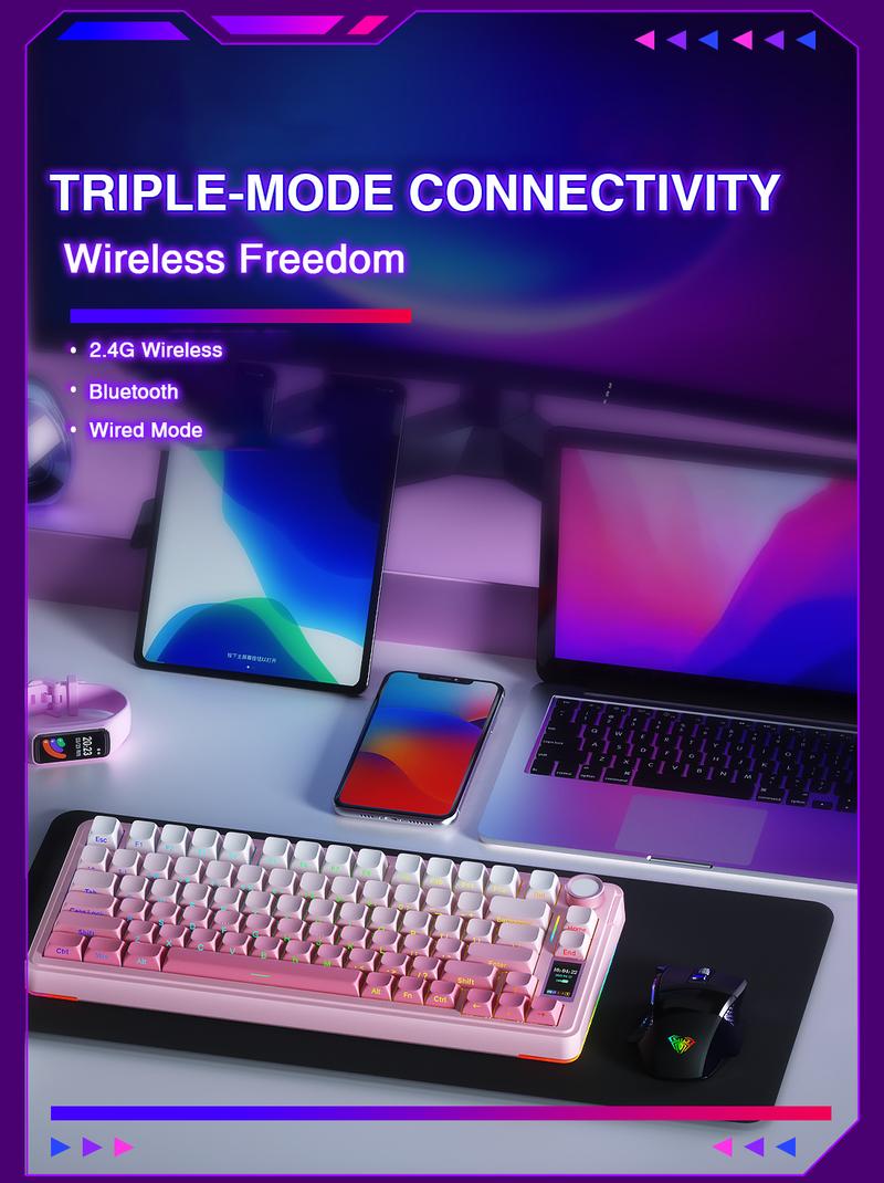 [NEW]Aula S75 Pro Wireless Mechanical Gaming Keyboard with TFT Screen Knob Custom Creamy keyboard Gasket 75% Layout RGB Backlight Hot Swappable for Office PC Mac Linux Gradient Black TikTokshopBlackFriday