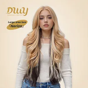 [CLEARANCE SALE] Neriza -DWY 13×4 Free Part Ombre Milk Blonde Long Curly Glueless Synthetic Wig for Women 28 Inches