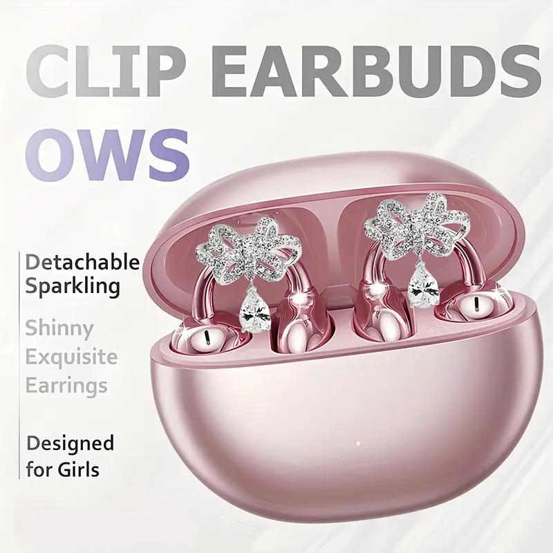 [Spring Deals] Coucur 2026 Jewelry-Inspired Clip-On Earbuds with Butterfly Earrings Comfortable Fit 50H Playtime Bluetooth 5.4 Wireless Headphones for Women Sports Workouts