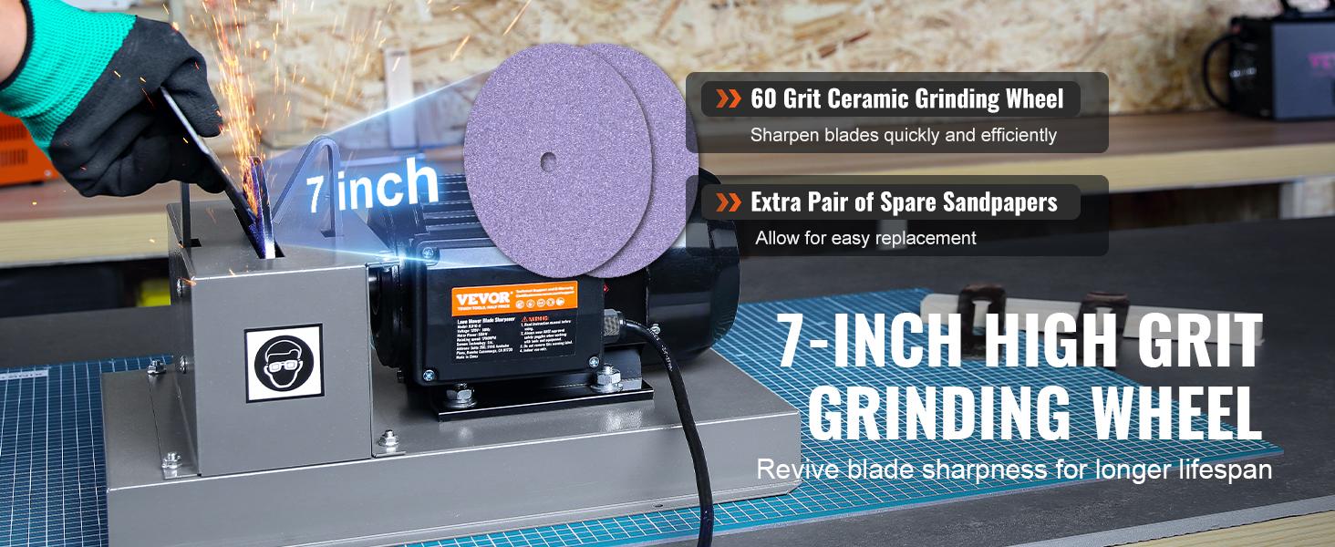VEVOR Lawn Mower Blade Sharpener,  1HP 750W Lawnmower Blade Sharpener with 9-inch Ceramic Grinding Wheel, Powerful Bench Mower Sharpening Machine for High/Low Lift Blades, Gator Blades, Flat Blades