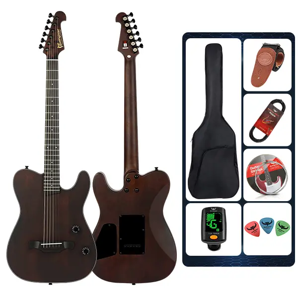 Bullfighter Silent Guitar Steel 6 String Travel Electronic Classical Portable Built in Pickups Steel Guitars Case Bag, Strap, Strings (K6)