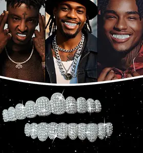 MAYLOR Hip Hop Cubic Zirconia Grillz Teeth Jewelry, Unisex Iced Out Tooth Caps, Designed to Sit Over Teeth, Not Custom Molded, Adjustable Hypoallergenic Rapper Grillz for Parties, Cosplay & Gifts