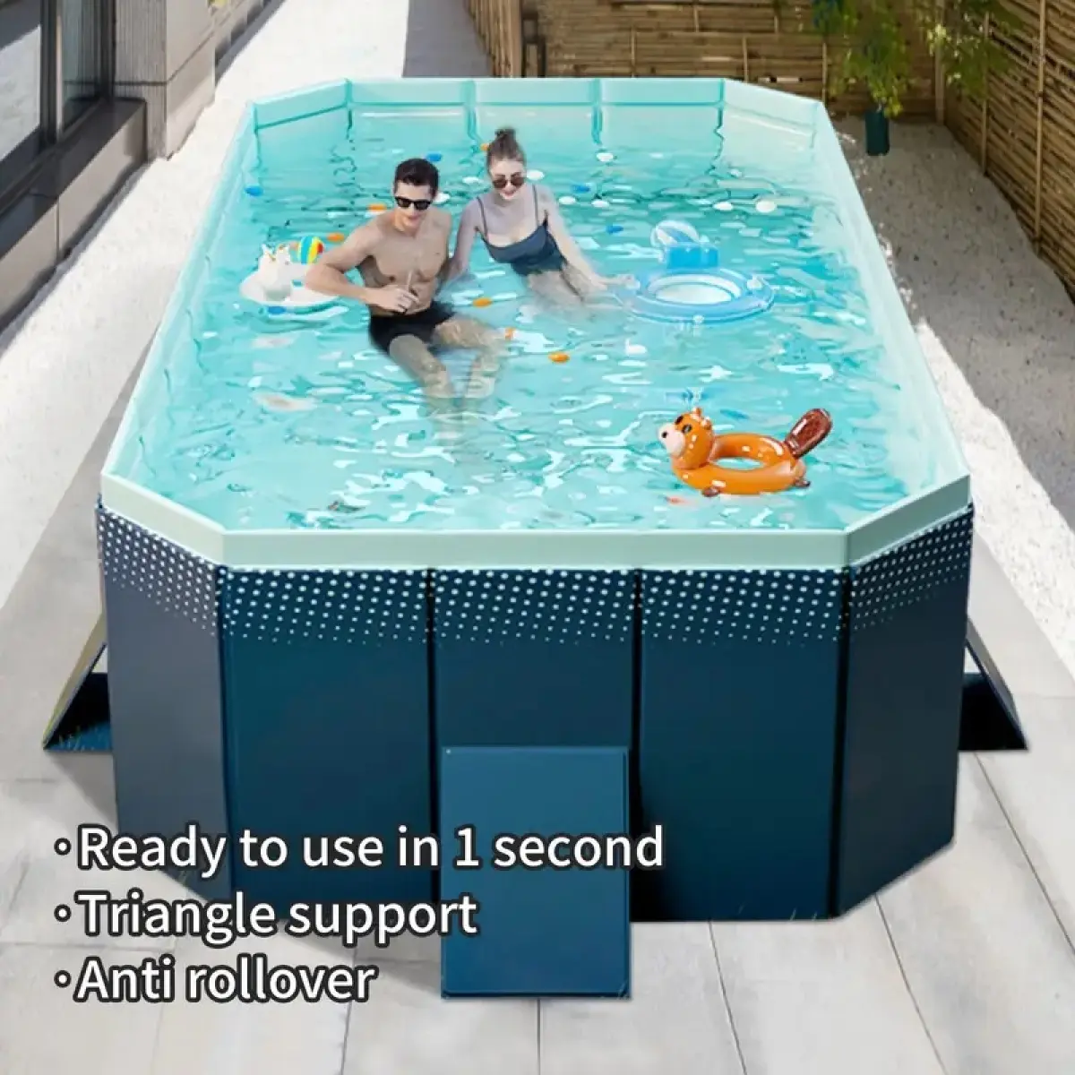 Aobtkel 8.5FT Rectangular Foldable Non-Inflatable PVC Above Ground Pool, 2.6M 450-Gallon Hard-Sided Cooling Swim Pool, Folded Pack, Easy Setup, Quick Drain, Compact Storage for Backyard Adults/Kids