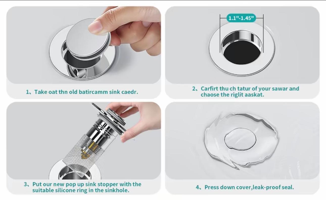 CityDry-Bathroom Sink Stopper Hair Catcher Universal Pop Up Sink Drain Filter with Stainless Steel Filter Basket & Brass Drain Plug