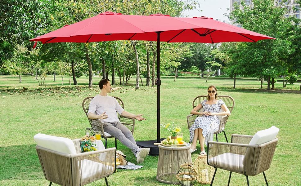 Yaheetech Massive 15/13ft Double-Sided Patio Umbrella | Heavy Duty & 2 Sandbags Included, Easy Crank for Garden Pool and Lawn