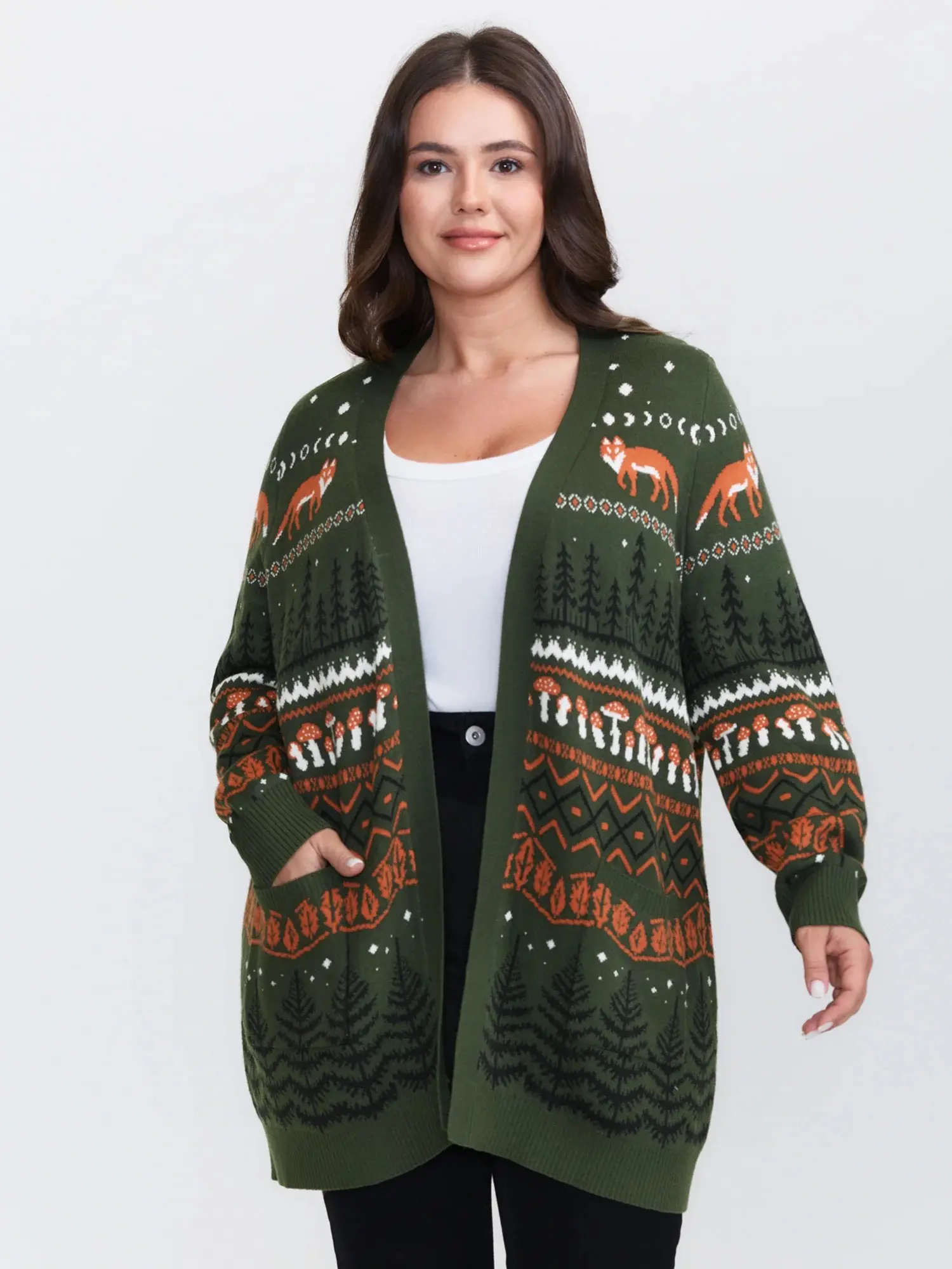 BloomChic Women's Plus Size Long Sleeve Open Front Knit Sweater - Lightweight Fabric, Relaxed Fit, Pockets, M-6X, for Fall Layering & Everyday Wear (Women's Clothes), Halloween, Comfy，SohoChic