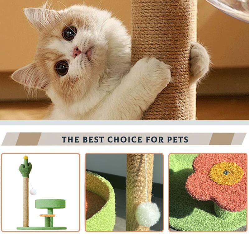 Yellow Cactus Cat Tree Sturdy Cat Scratching Post Climbing Frame for Kitten Adult Cat
