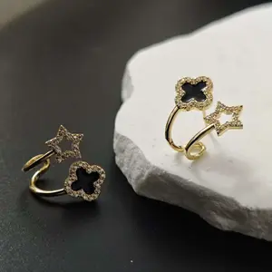 Black Four-Leaf Clover Earrings – Fashionable, design-forward, light luxury, versatile, high-end earrings