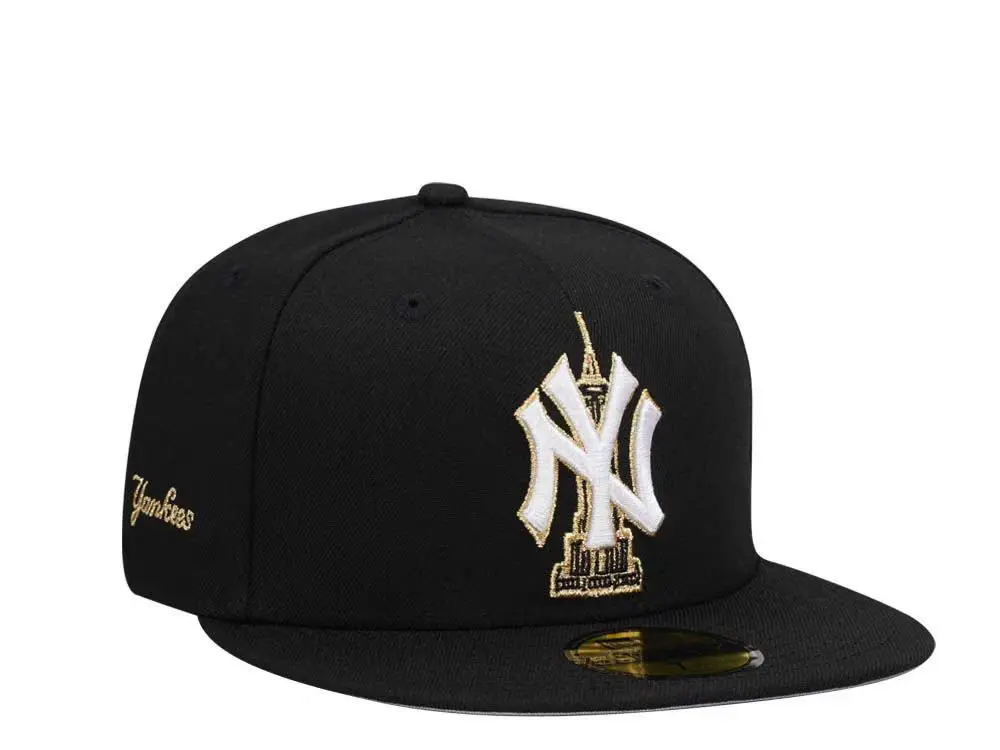 New Era New York Yankees 59FIFTY Fitted Flat Brim MLB Baseball Hat, Embroidered NY Skyline Logo, Unisex Streetwear Fan Gear for Everyday Hip Hop Wear