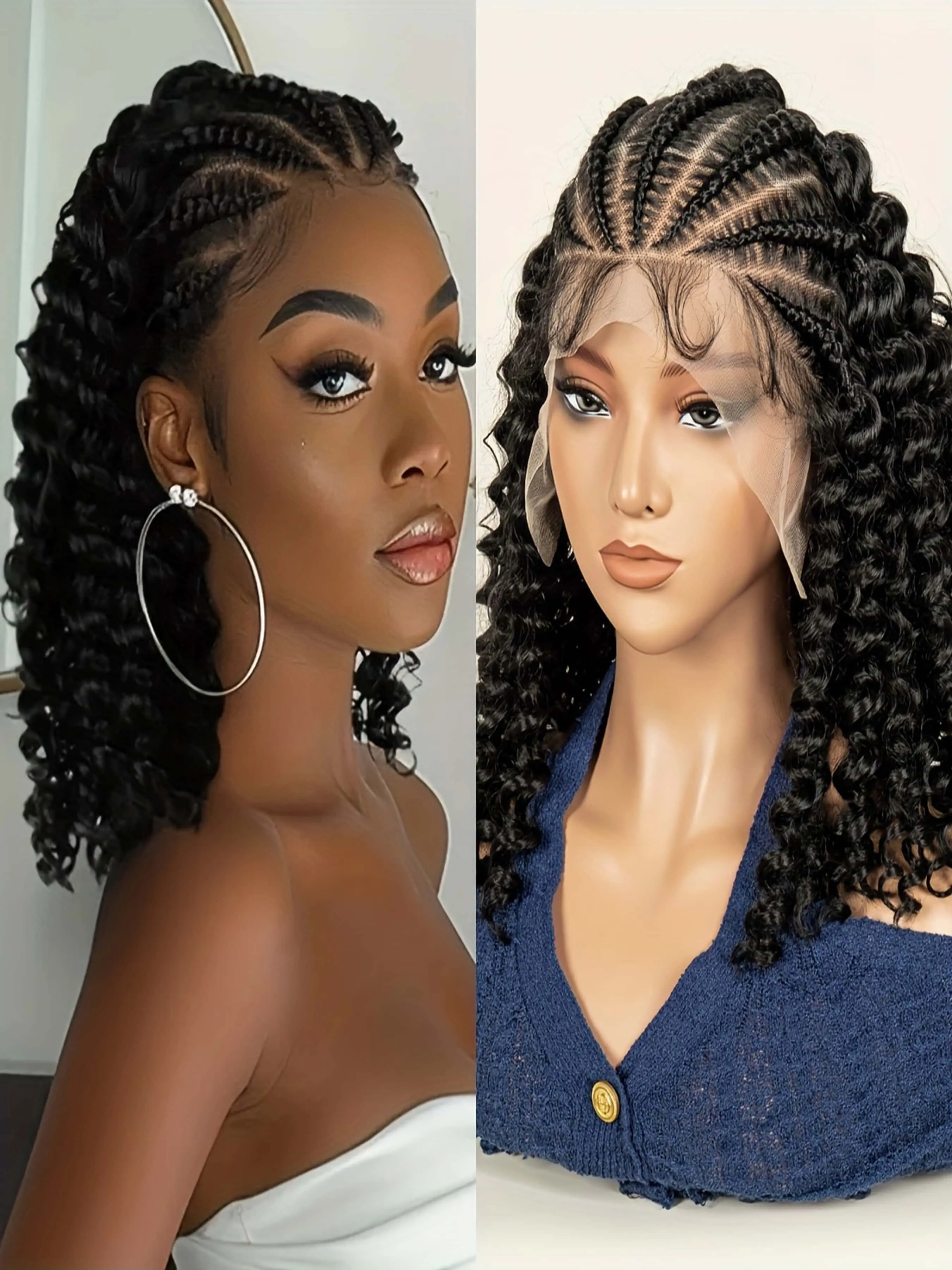 Boho Braided Wigs Synthetic Full Lace Front Wigs, Blonde Curly Ends Hair, Goddess Locs Cornrows Braid, Knotless Box Braids Wig