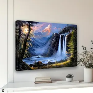 Framed Waterfall Landscape Canvas Art for Wall Decoration at Bachelor Parties, Homes, And Offices, Suitable for Both Adults And Beginners	