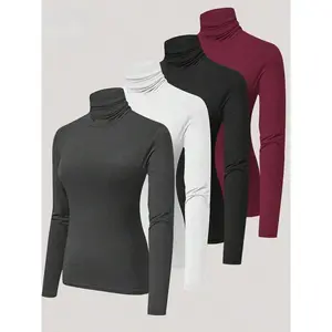 4-Pack Women's Turtleneck Shirts - Long Sleeve Baselayer Tops for Fall Fashion & Work