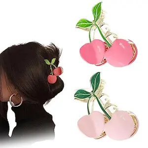 Hair Claw Clips for Women, 2Pcs Large Non-Slip Strong Metal Cherry Butterfly Sparkly Hair Jaw Clips, Cute Hair Holding Headwear Gifts