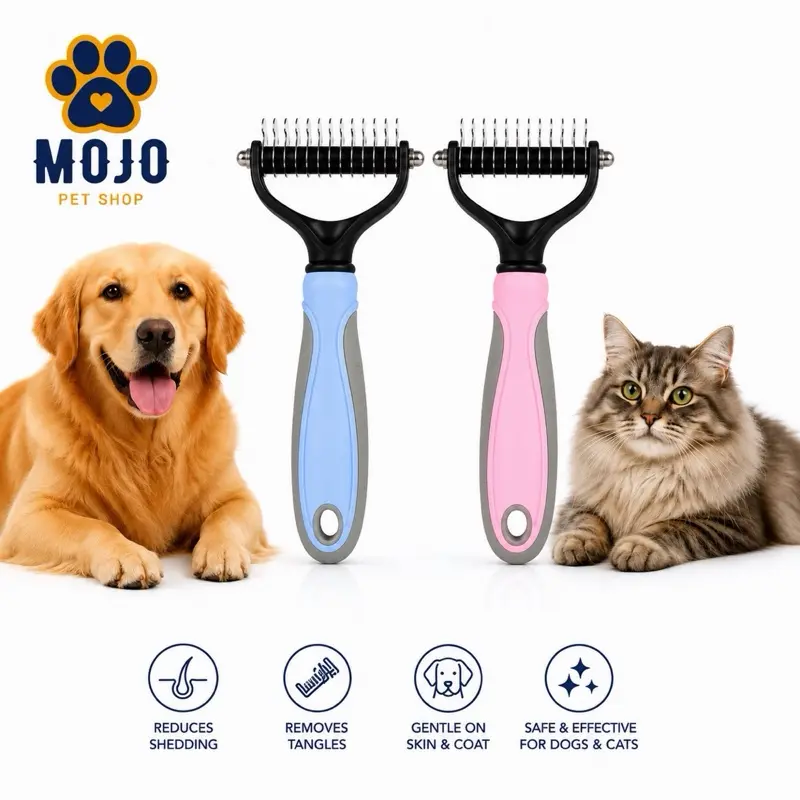 Pet Grooming Deshedding Brush for Dogs & Cats | Stainless Steel Undercoat Rake | Removes Loose Hair