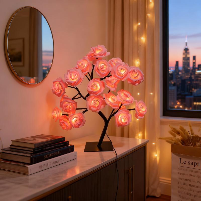 Rose Flower Design Tree Night Light, USB Powered Table Lamp, Versatile Indoor Room Lights for Bedroom, Holiday Decorative Lights, Perfect Valentine's Day Gift & Home Decor, Nightlight For Bedroom