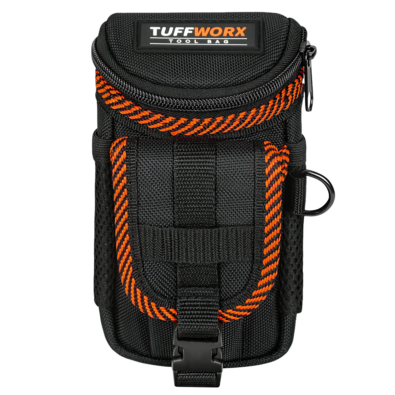 TUFFWORX Tool Belt Pouch, Heavy Duty Utility Holder with Mesh Pocket, Black and Orange Tool Bag Organizer Portable Tool Bag