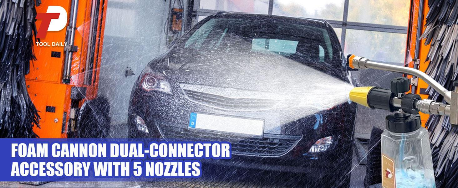 Tool Daily Foam Cannon Dual-Connector Accessory, Pressure Washer Double Tip Attachment for Soap Cannon, 5 Pressure Washer Sprayer Nozzles, 1/4" Quick Connect, ChristmasGift