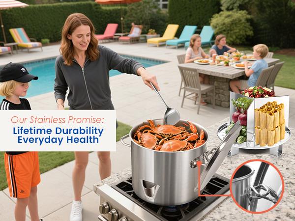【5 SIZE】Tamales Steamer Pot w/Easy-fill Water Spout, Stainless Steel Seafood Steamer with Divider and Rack, Crab steamer, Cajun Seafood