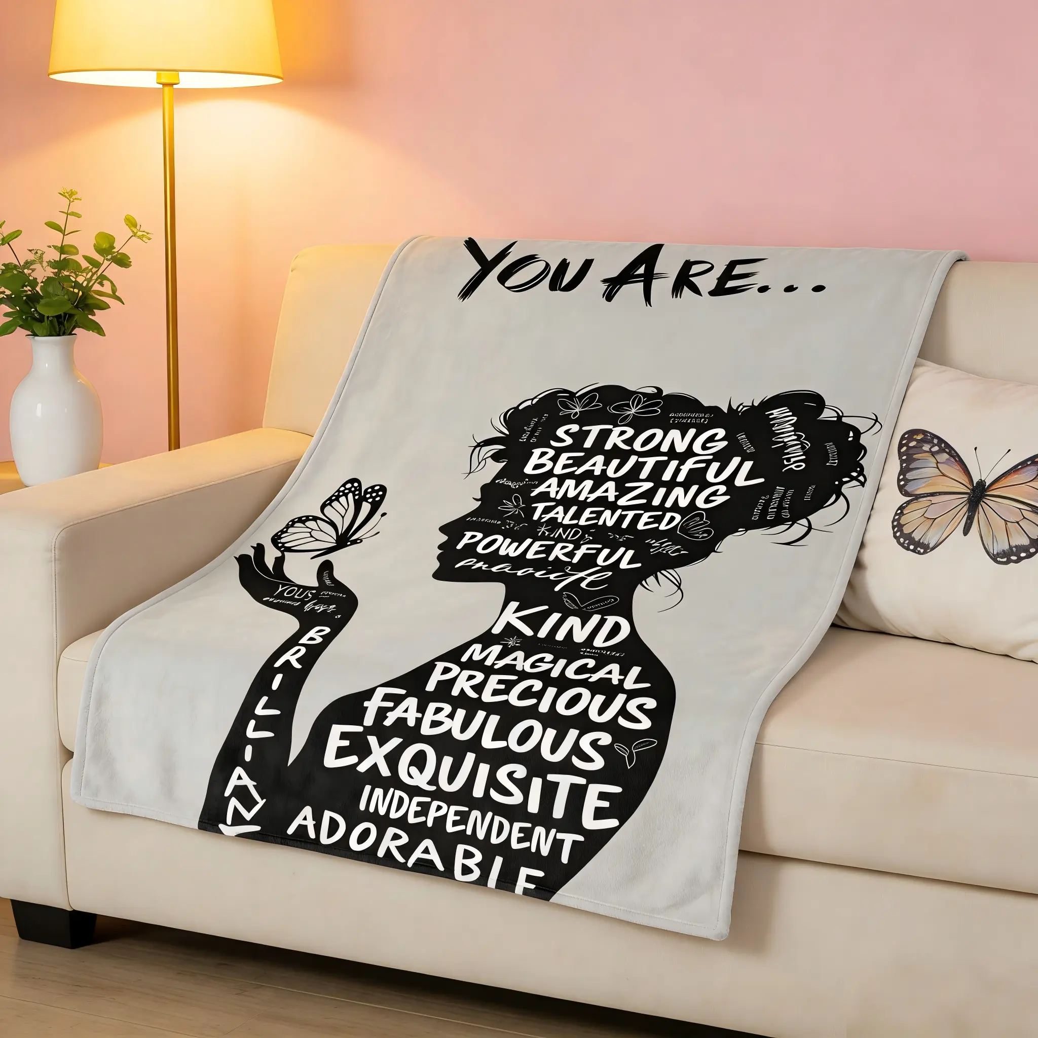Custom Flannel Blanket - Flannel Throw, Soft Cozy Plush, Black White Motivational Silhouette Design, Empowering Inspirational Gift for Women, Warm Snuggle Option for Bedroom Self Care Space, Flannel Throw Blankets