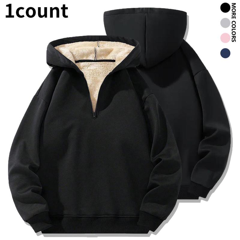 Autumn Casual Pullover Sweatshirt with Half Zipper Thick Quarter Zips Fleece Lined Men’s, Men’s Plain Half Zip Up Thermal Lined Long Sleeve Hoodie, Hoodies for Men, Regular Fit Casual Cozy Fashion Warm Drop Shoulder Long Sleeve Hooded Sweatshirt for Fall