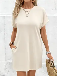 2026 Summer New Women'S Clothing: Comfortable Round Neck Dress with Pockets for European And American Styles