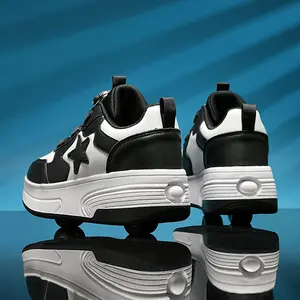 LIA Youngsters' Detachable Wheel Roller Sneakers - Rotating Closure Breathable All Seasons Skating Shoes
