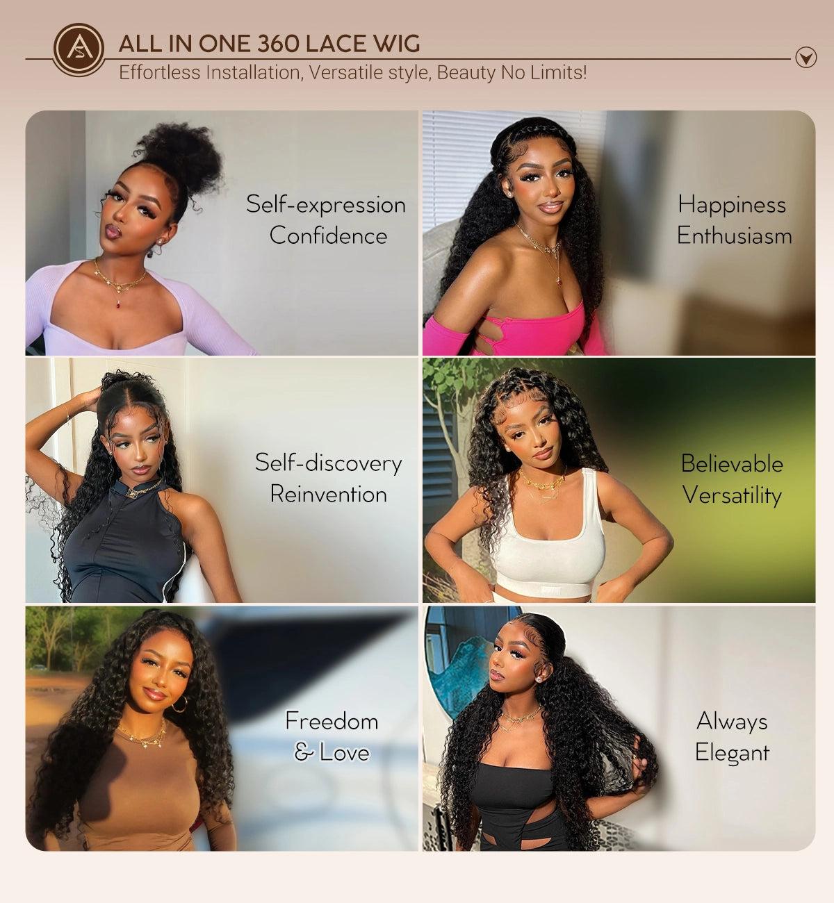 Water Wave 360 Lace Frontal Wig with Invisi Strap Brown Balayage Highlight Adjustable Fit Pre-Bleached and Pre-Cut Skin Lace SpringStatements