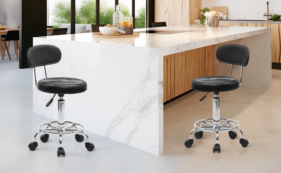 【Valentine's Day gifts】Karlhome Round Adjustable Salon Stools (2 Versions Available) - Backrest-Included & Backrest-Free Options, Black & White Color Choices, Ideal for Bar Counter & Study Room, chair Pu Leather Chair