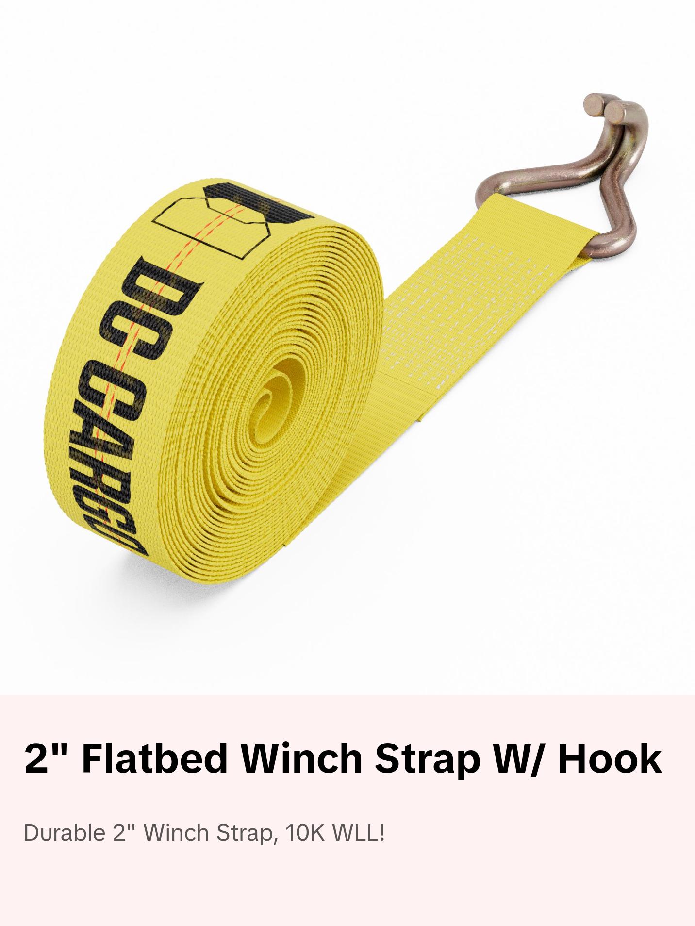 Flatbed Winch Strap with Wire Hook, 2"