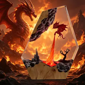 Flame Dragon Resin Night Light Handmade 3D Fire-breathing Dragon Resin Lamp Unique Desktop Ornament with USB Port Variable Lights, Sci-fi Lovers Creative Decoration Table Lamp Ideal Home Office Bar Decor, Perfect Festivals Gift  for Friend Family
