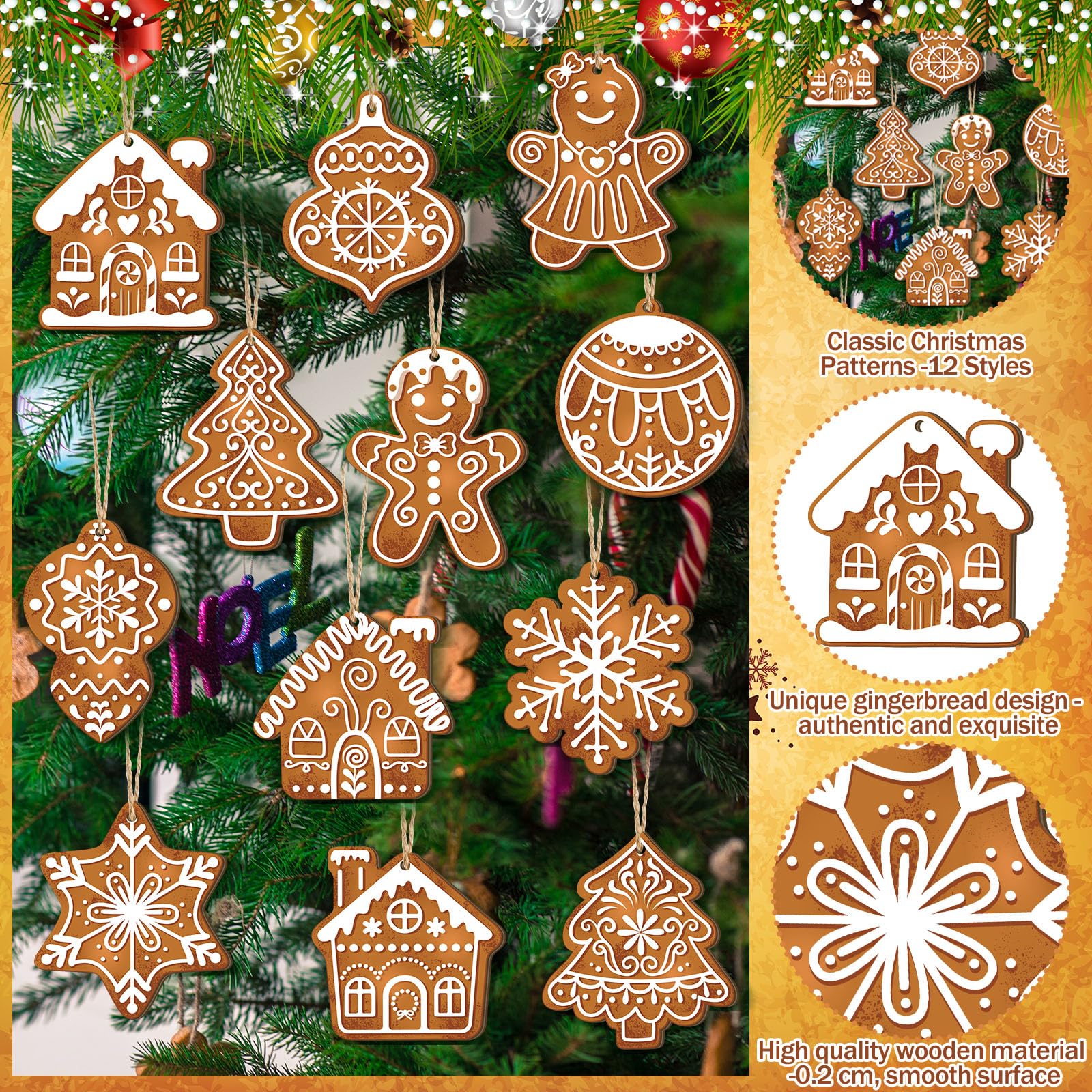 Christmas Clearance Sale 36 Pcs Gingerbread Christmas Decor Gingerbread Christmas Tree Decorations Mini Gingerbread Desin Wooden Xmas Tree Christmas Ornaments Christmas Decorations for Party Home Holiday Winter Crafts Christmas Gift Burr Basket Gifts