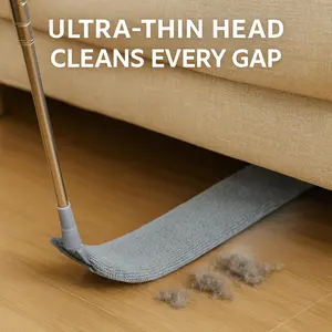 Flat Gap Dust Cleaner with Extendable Pole, Retractable Under Appliance Duster with 2 Washable Microfiber Pads, Flexible Slim Gap Mop for Cleaning Under Bed, Sofa, Cabinet & Refrigerator, Gray