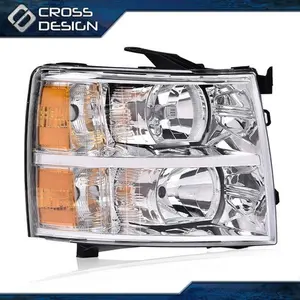 CROSSDESIGN Fit For 07-14 Chevy Silverado Right Headlight Lamp Chrome Housing Amber Corner