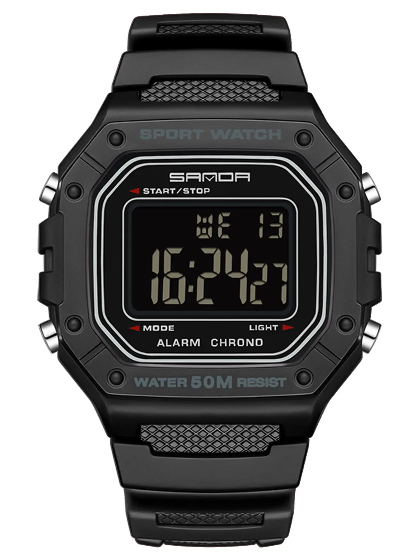 Men's Sporty Waterproof Wrist Watch with LED Digital Display, Rectangular Dial Quartz Movement Watch with Resin Case, Luminous Waterproof Watch, Waterproof Quartz Wristwatch