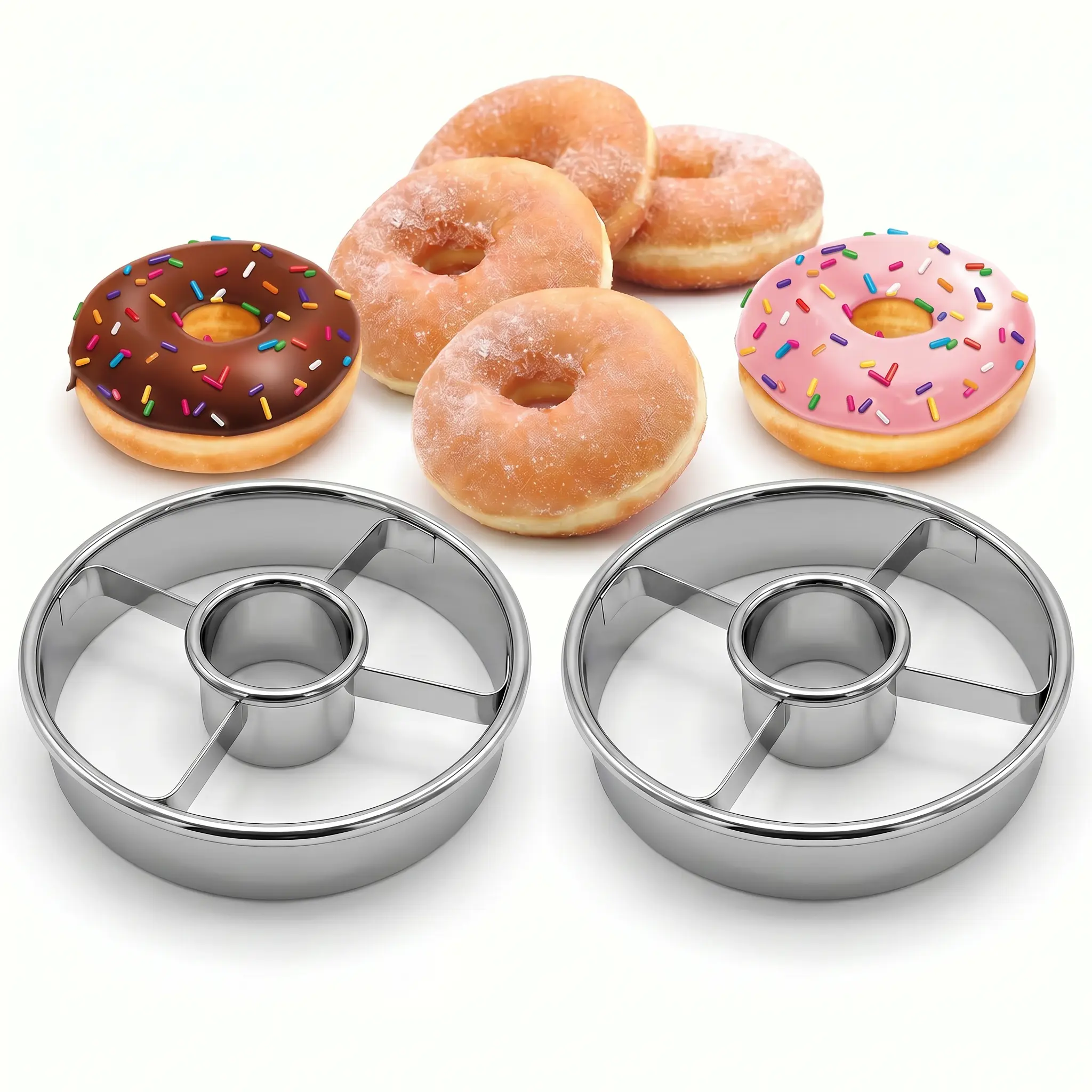 2 Pack Stainless Steel Donut Cutter, 3.86 Inch Doughnut Cutters Mold, Professional Baking Tool for Making Perfect Donuts, Bagels, Cookies, Biscuits